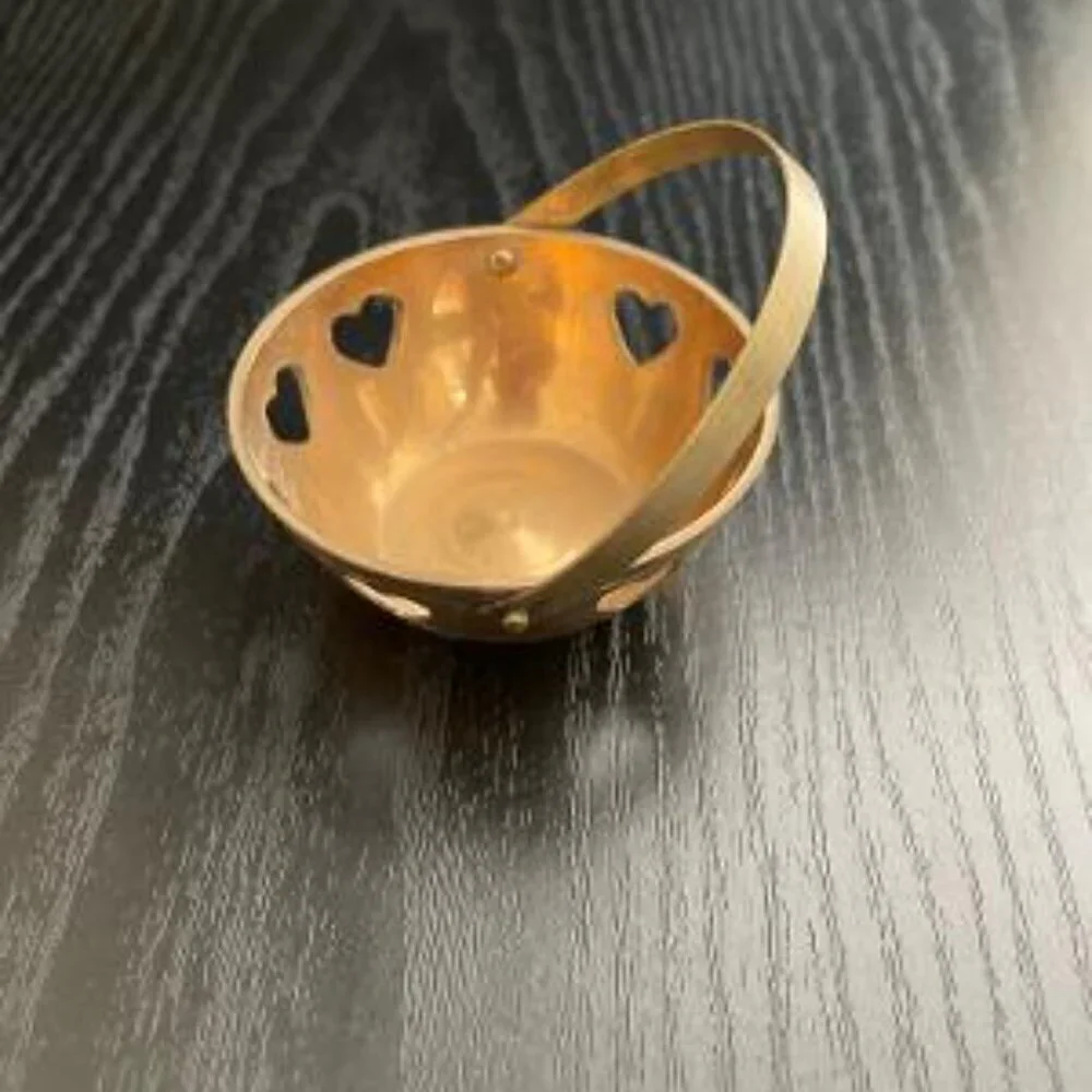 Tiny Brass Basket With Hearts